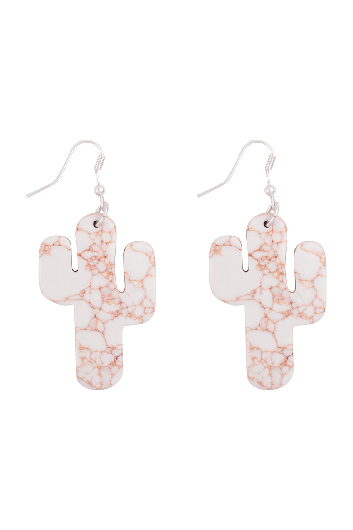 Cactus Natural Stone Drop Hook Earrings Matte Silver White