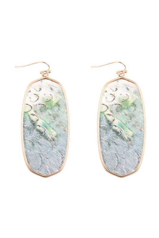 Oval Leather Drop Fish Hook Earrings