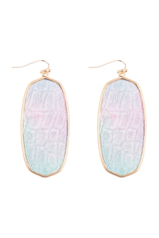 Oval Leather Drop Fish Hook Earrings