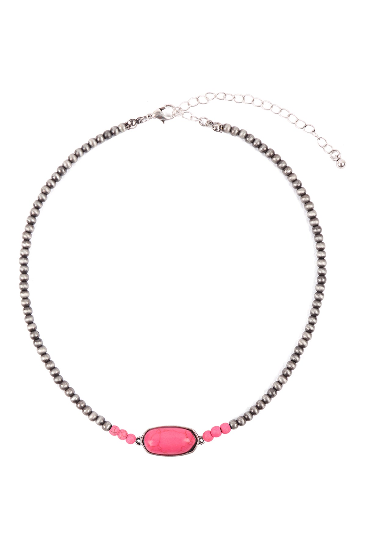 Beaded Oval Natural Stone Necklace
