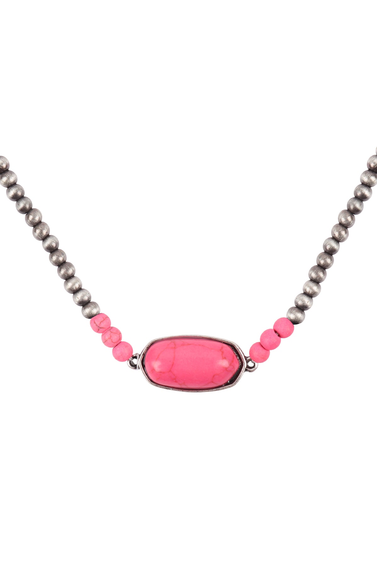 Beaded Oval Natural Stone Necklace