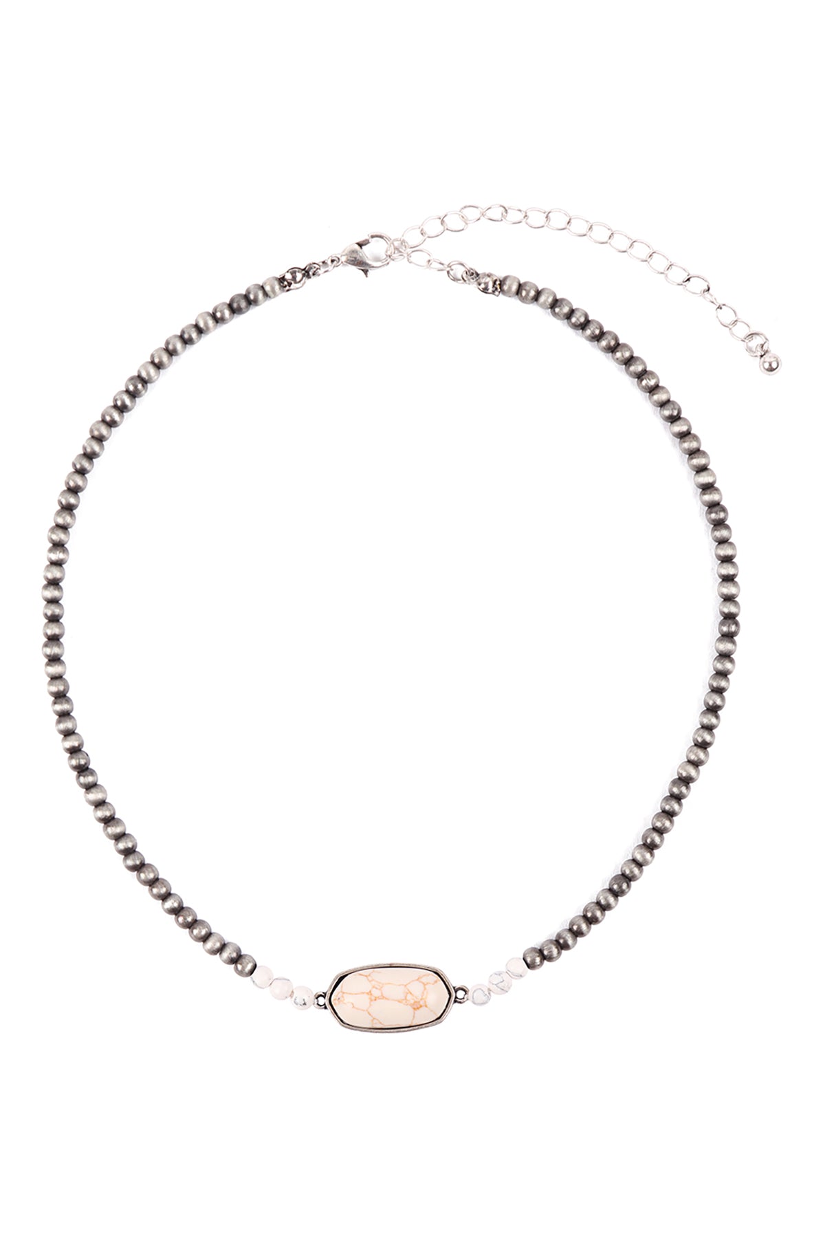 Beaded Oval Natural Stone Necklace