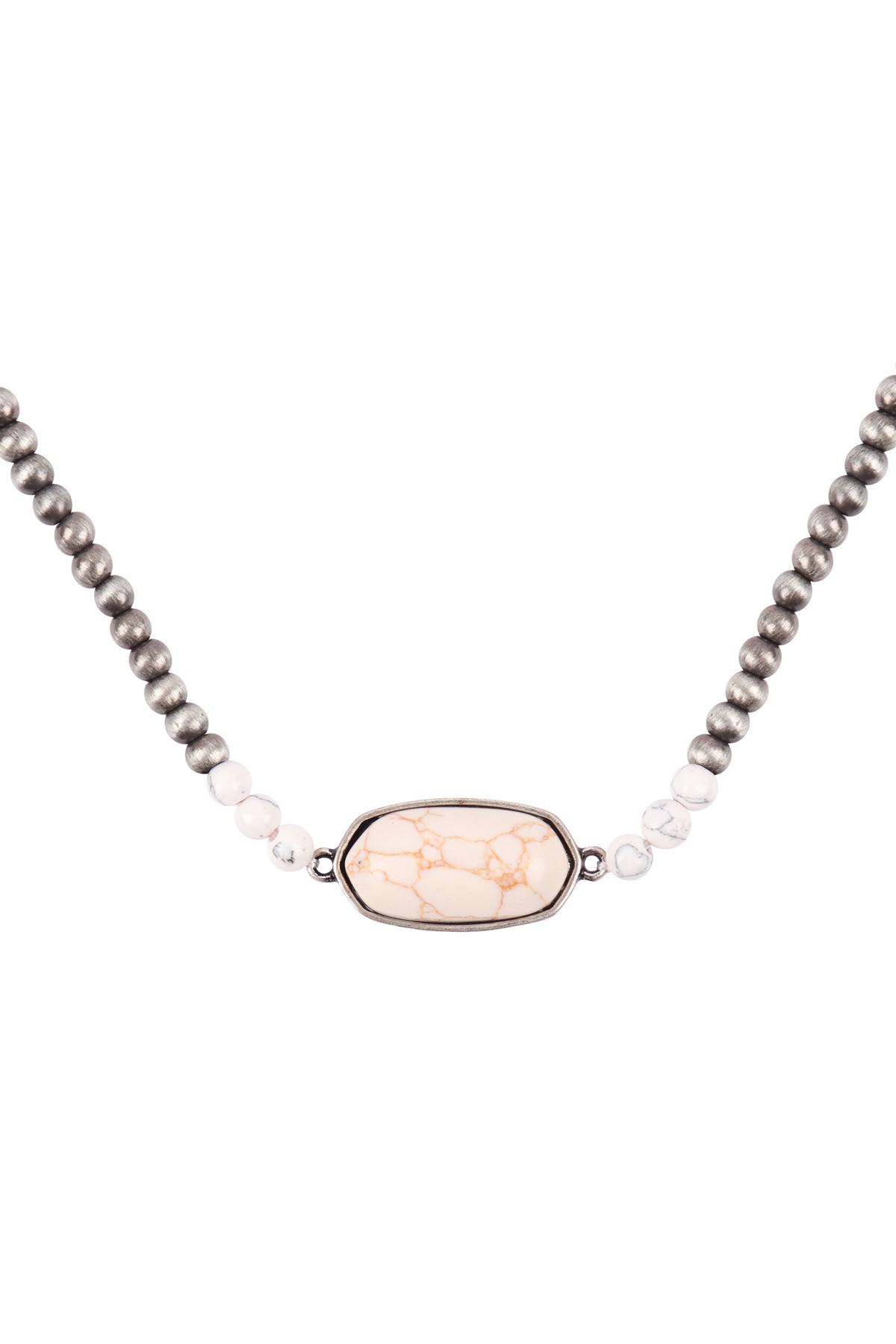 Beaded Oval Natural Stone Necklace