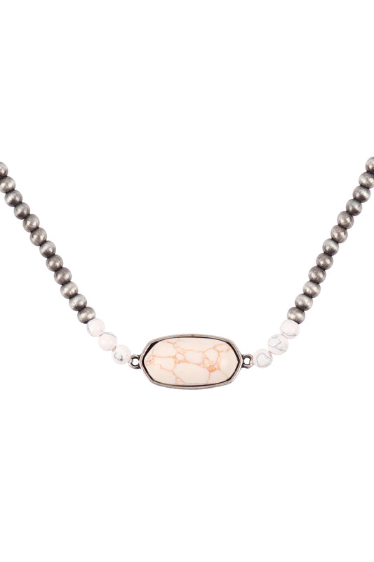 Beaded Oval Natural Stone Necklace