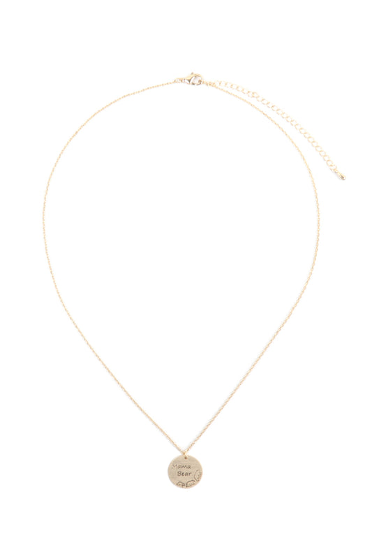 "MAMA BEAR" Brass Round Pendant Necklace