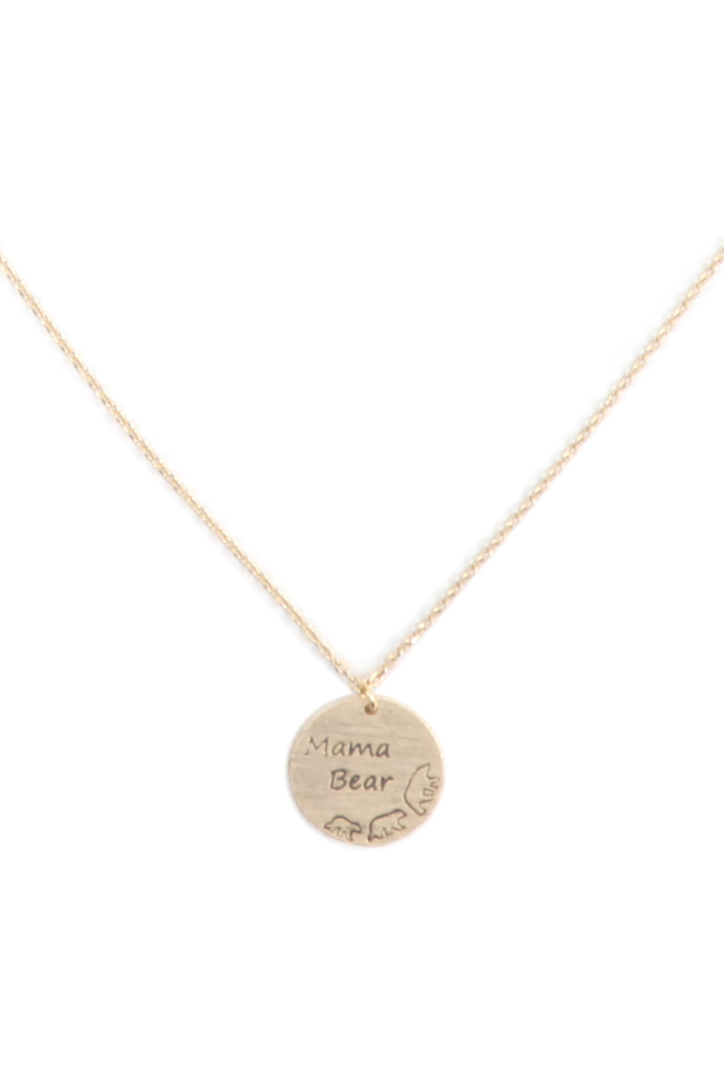 "MAMA BEAR" Brass Round Pendant Necklace