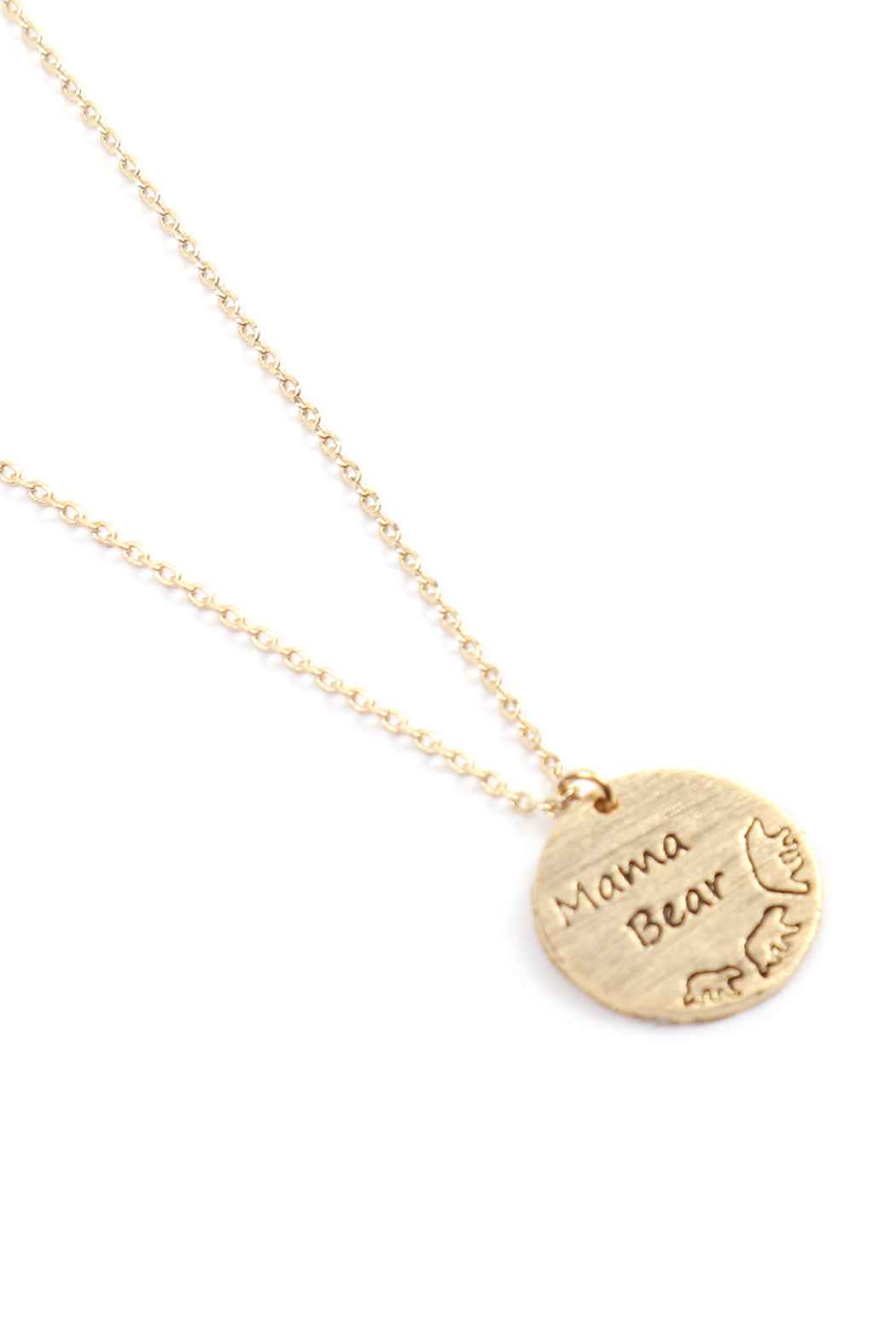 "MAMA BEAR" Brass Round Pendant Necklace