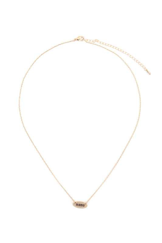 "MAMA" Oval Brass Chain Necklace