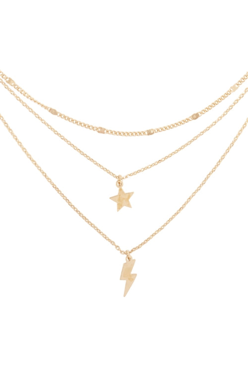 Silver 3 Layered Star ang Lightning Necklace