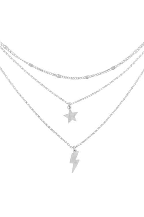 Silver 3 Layered Star ang Lightning Necklace