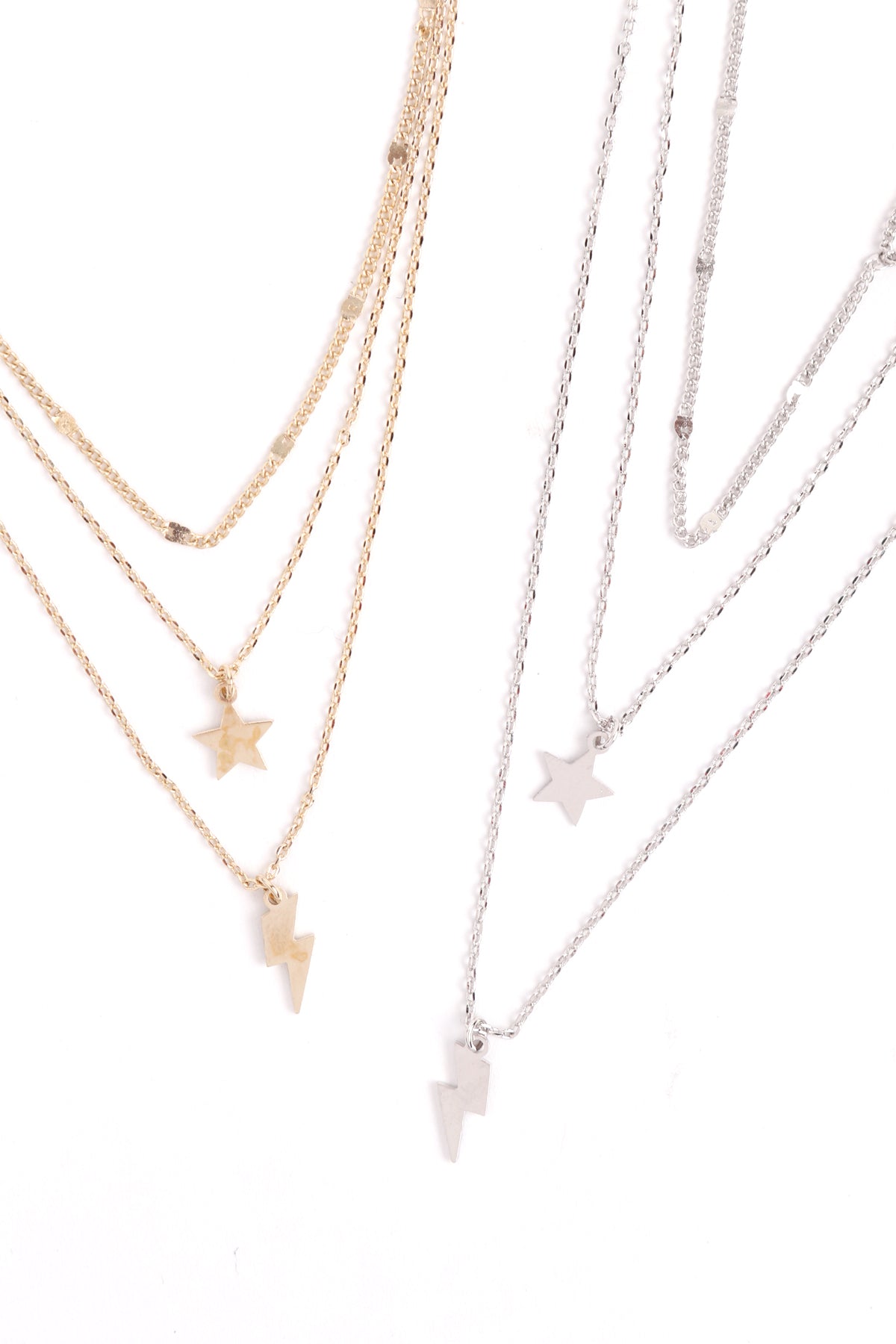 Silver 3 Layered Star ang Lightning Necklace