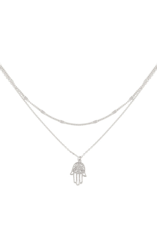 Hamsa Hand Filigree Pendant 2 Layered Brass Necklace