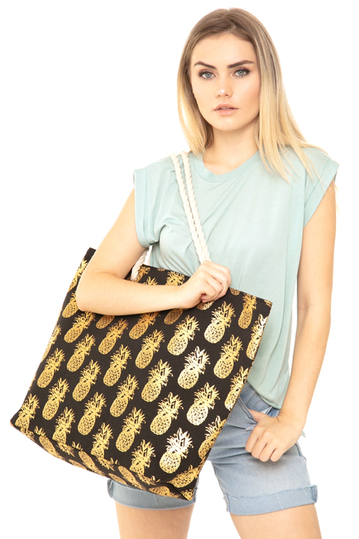Gold Foil Pineapple Beach Bag / 6PCS
