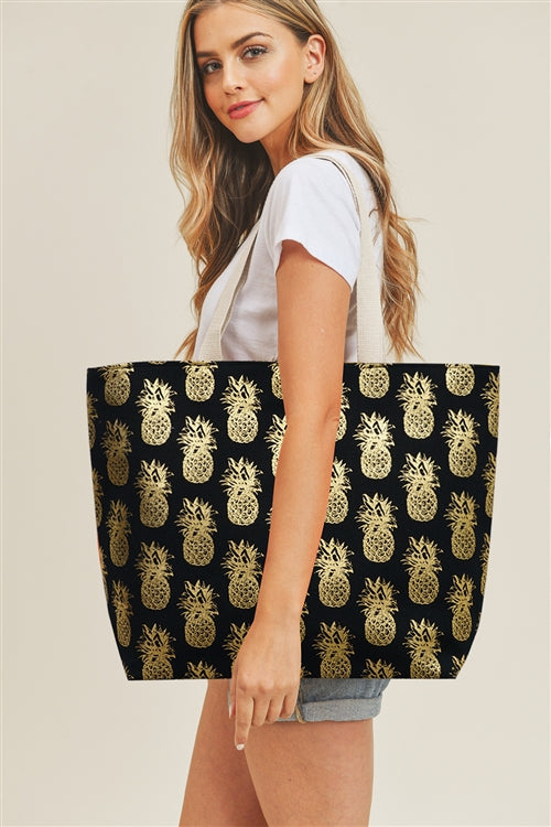 Gold Foil Pineapple Beach Bag