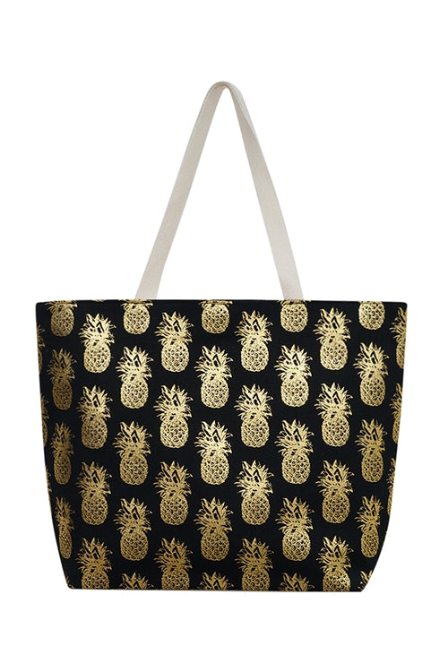 Gold Foil Pineapple Beach Bag