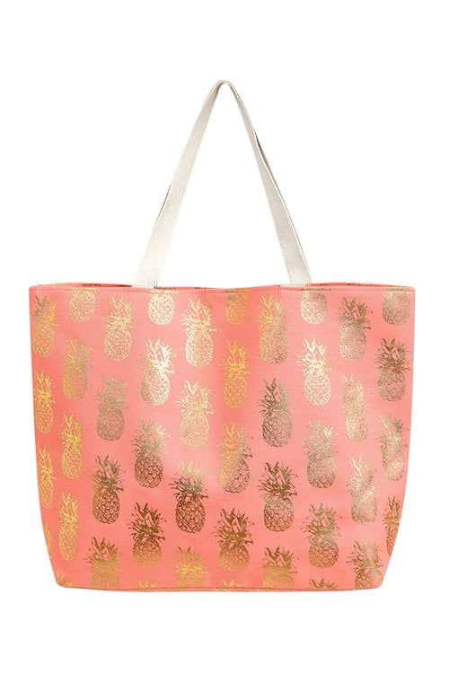 Gold Foil Pineapple Beach Bag