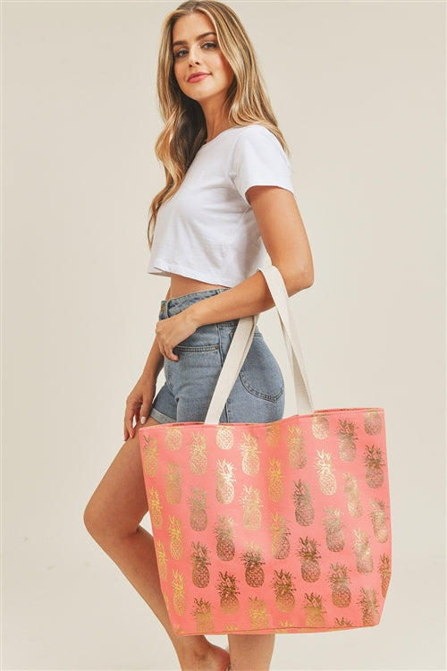 Gold Foil Pineapple Beach Bag