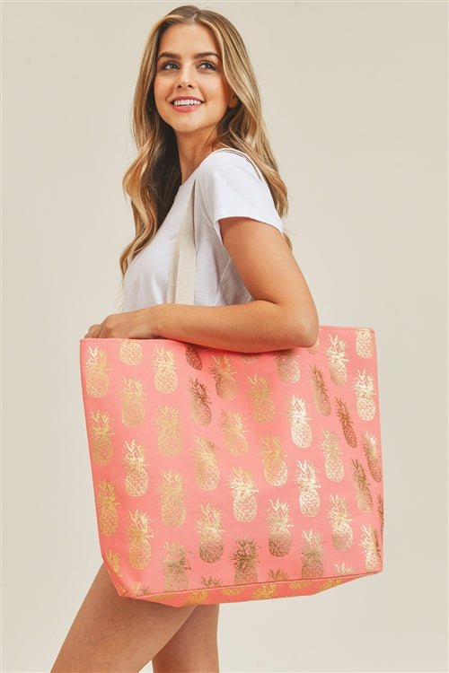 Gold Foil Pineapple Beach Bag