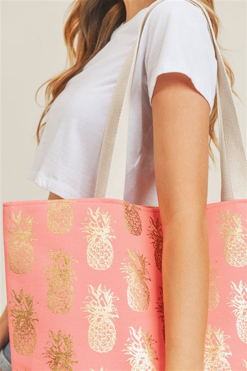 Gold Foil Pineapple Beach Bag