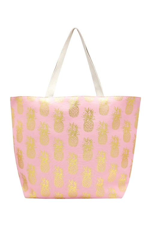 Gold Foil Pineapple Beach Bag