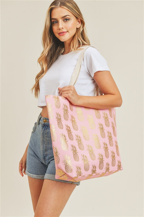 Gold Foil Pineapple Beach Bag