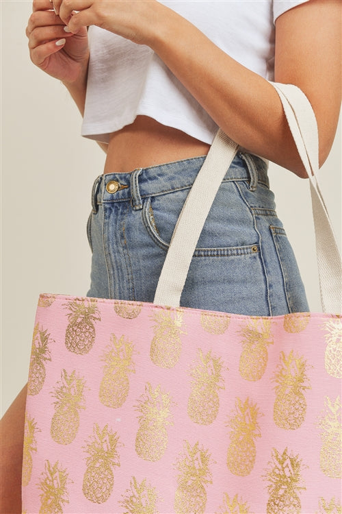Gold Foil Pineapple Beach Bag