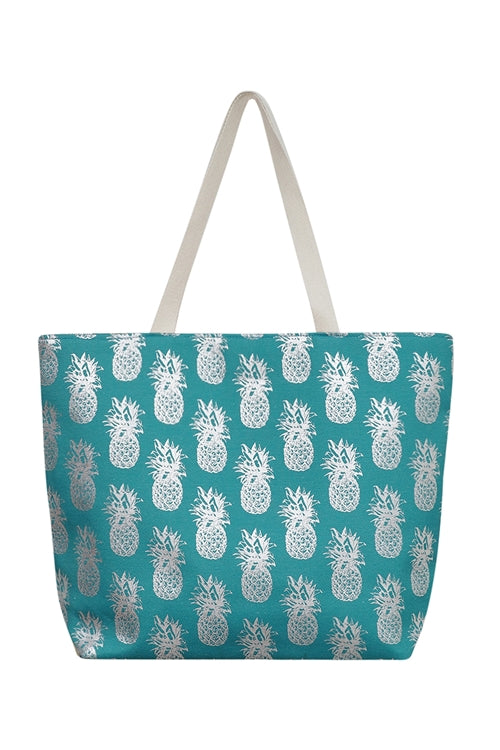 Gold Foil Pineapple Beach Bag