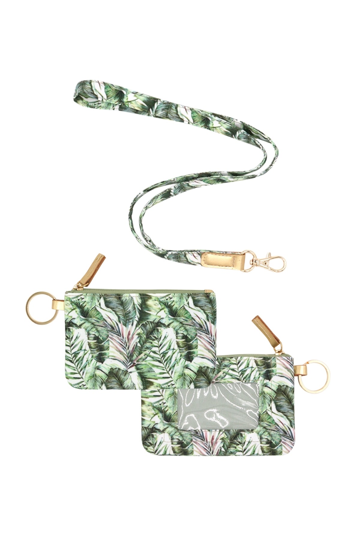 Hand Drawn Tropical Leaves ID Wallet And Detachable Lanyard