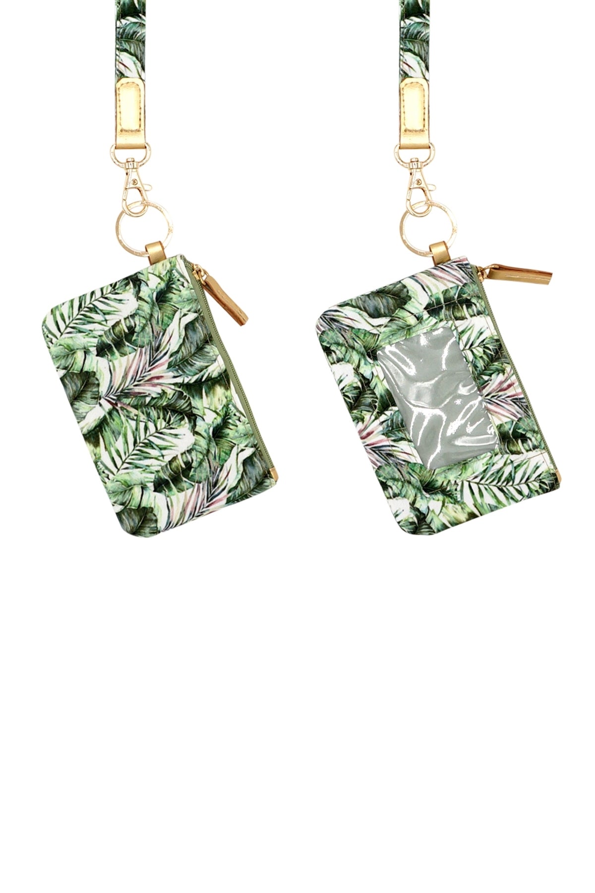 Hand Drawn Tropical Leaves ID Wallet And Detachable Lanyard