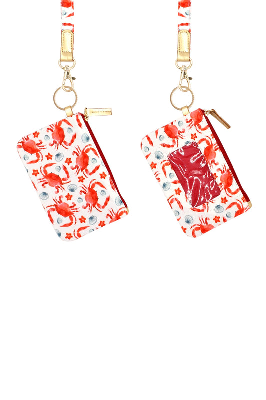 Hand Drawn Crab ID Wallet And Detachable Lanyard