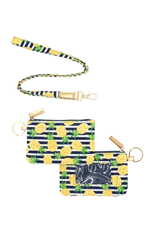 Pineapple Stripe ID Wallet And Detachable Lanyard / 1PC