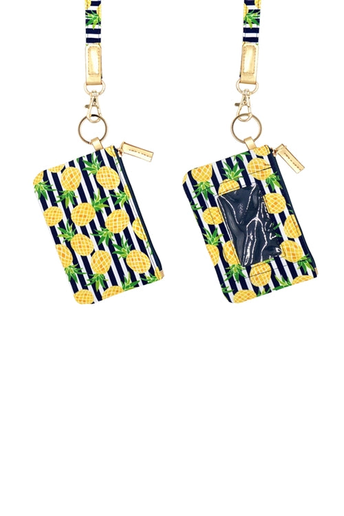 Pineapple Stripe ID Wallet And Detachable Lanyard / 1PC
