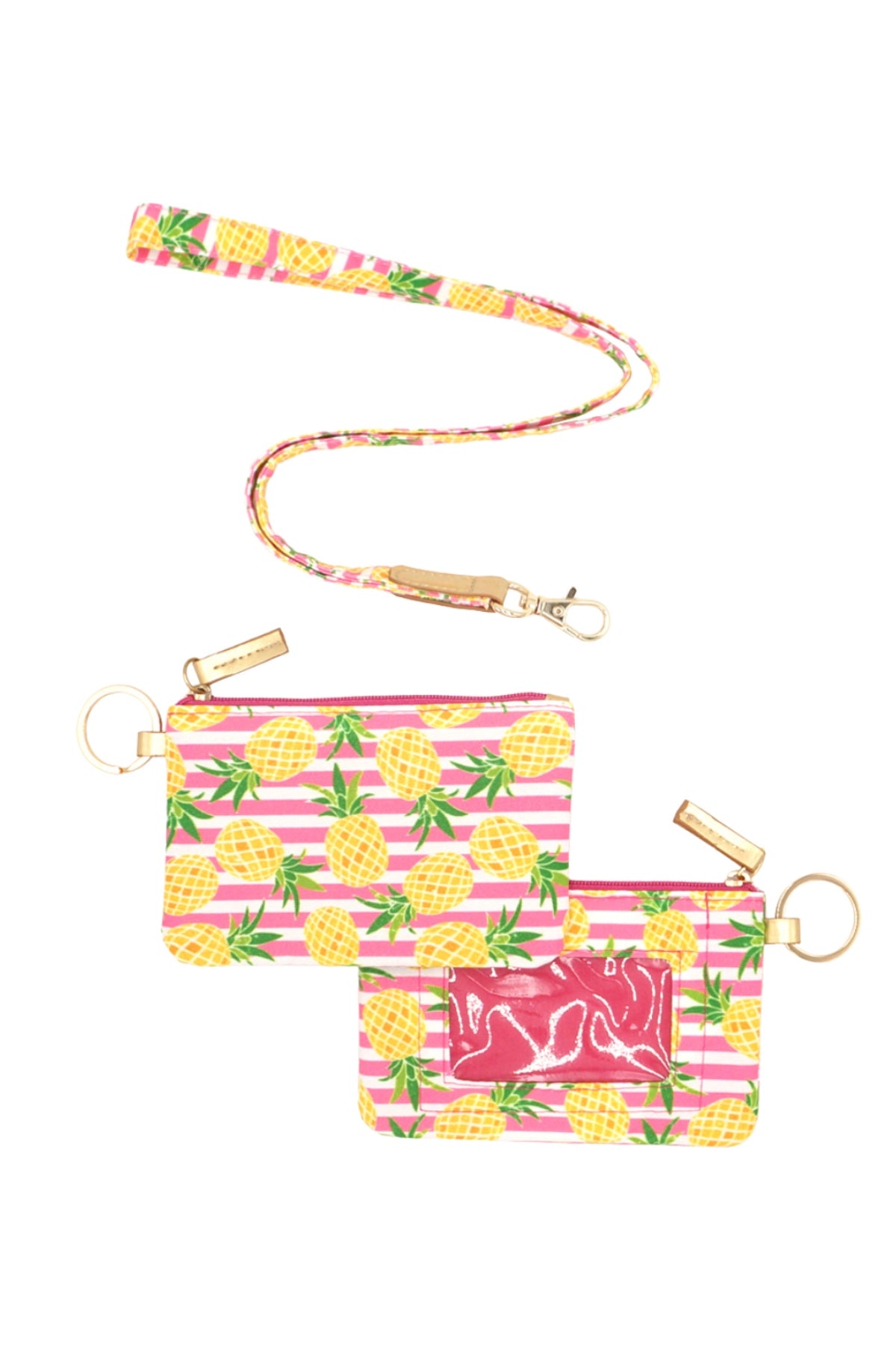 Pineapple Stripe ID Wallet And Detachable Lanyard / 6PCS