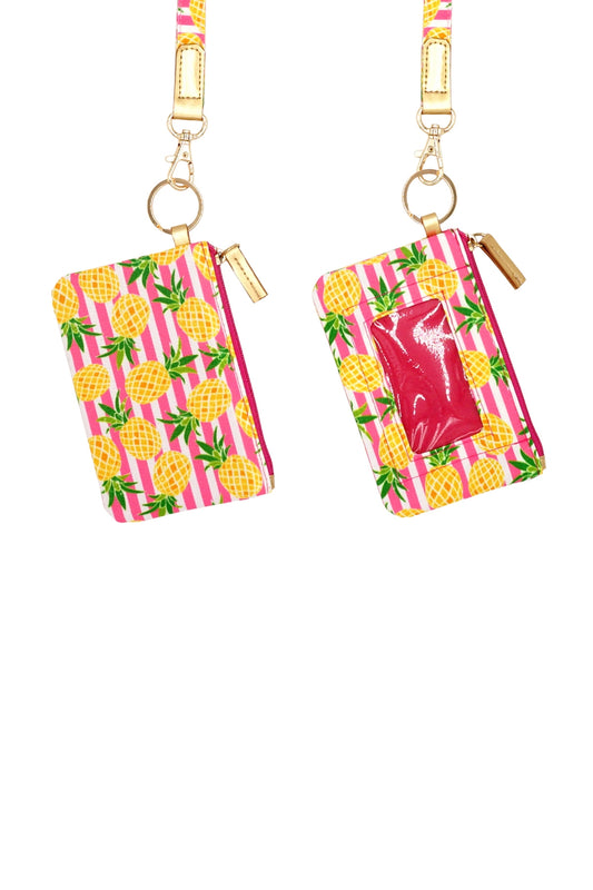 Pineapple Stripe ID Wallet And Detachable Lanyard / 6PCS