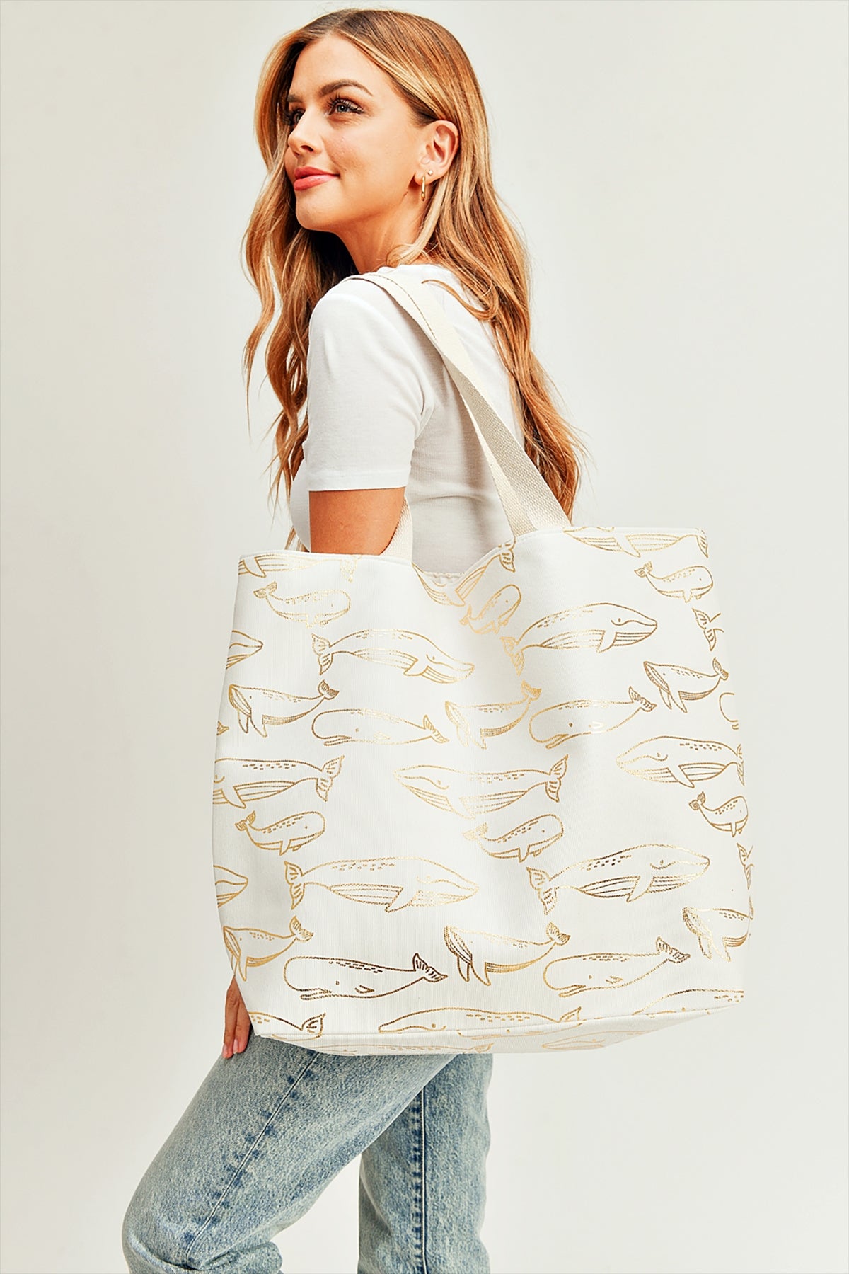 Gold Foil Whale Tote Bag