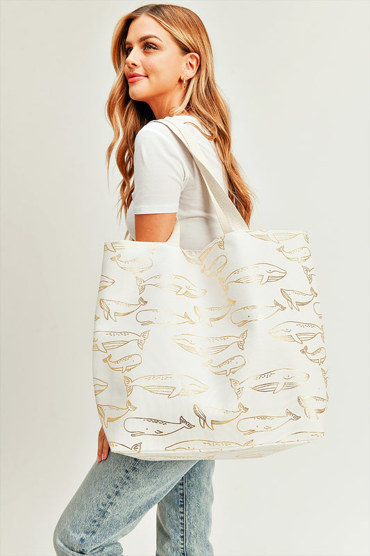 Gold Foil Whale Tote Bag