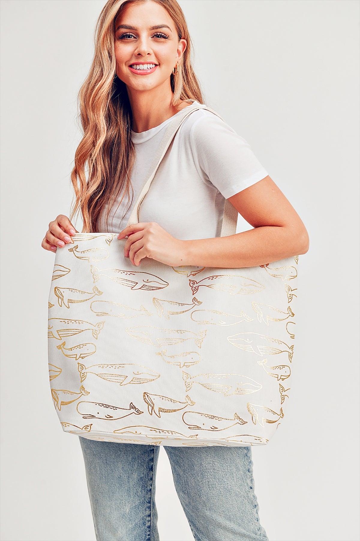 Gold Foil Whale Tote Bag