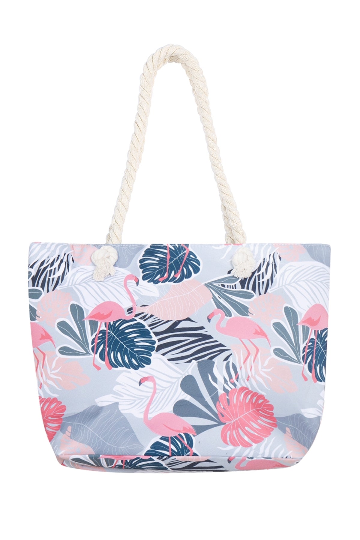 Flamingo Tropical Leaves Tote Bag With Rope Handles