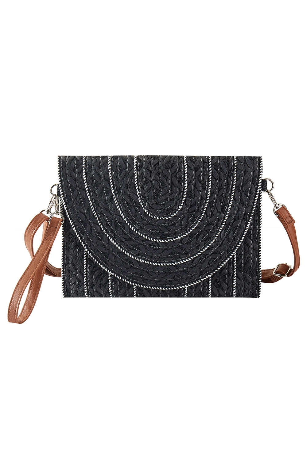 Stitch Detailed Straw Clutch And Crossbody Bag