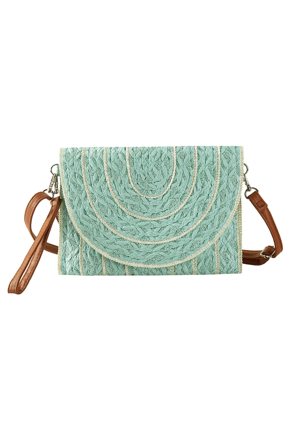 Stitch Detailed Straw Clutch And Crossbody Bag