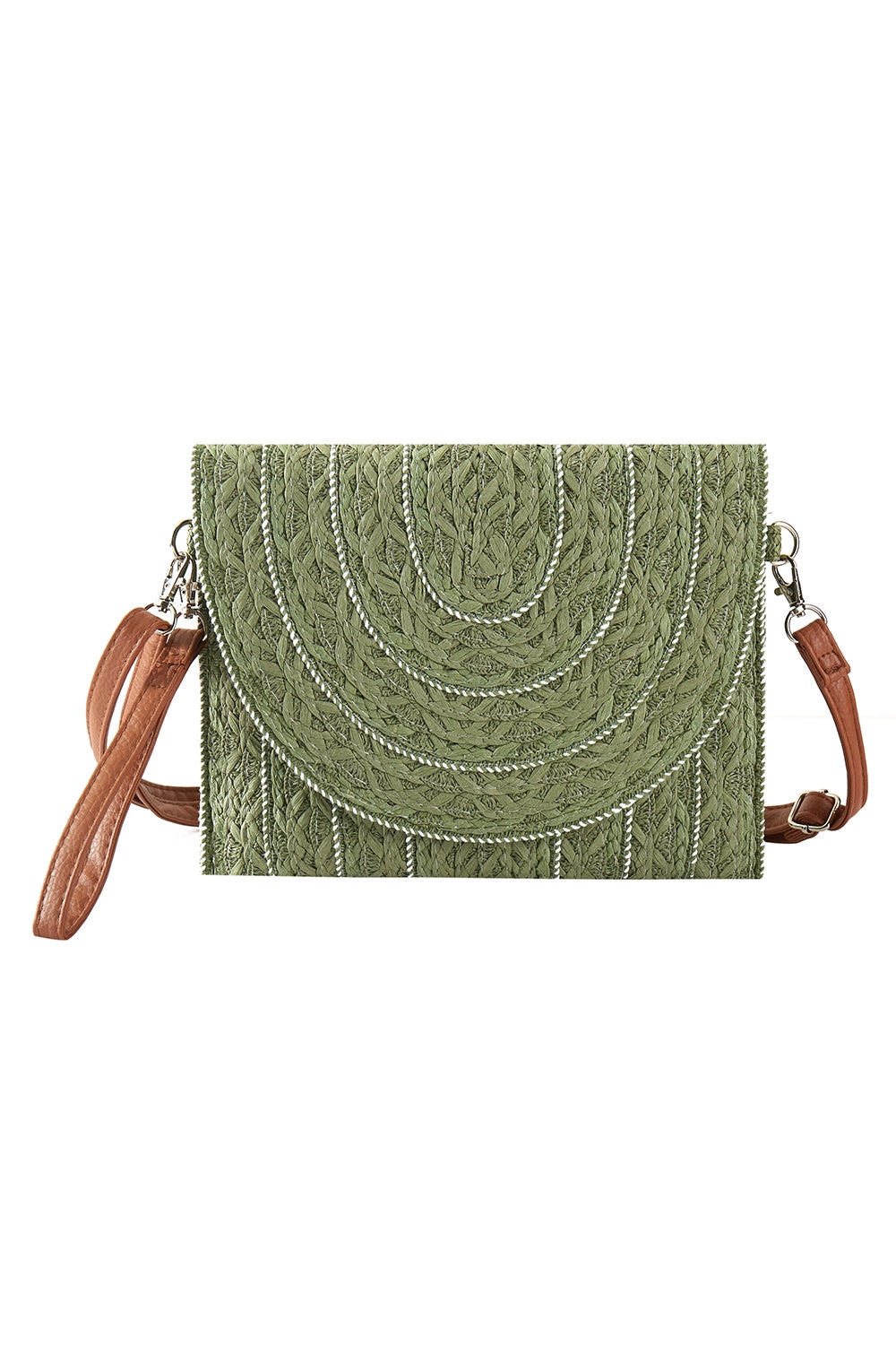 Stitch Detailed Straw Clutch And Crossbody Bag
