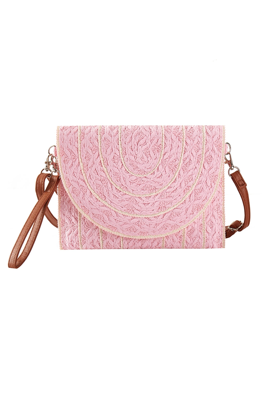 Stitch Detailed Straw Clutch And Crossbody Bag