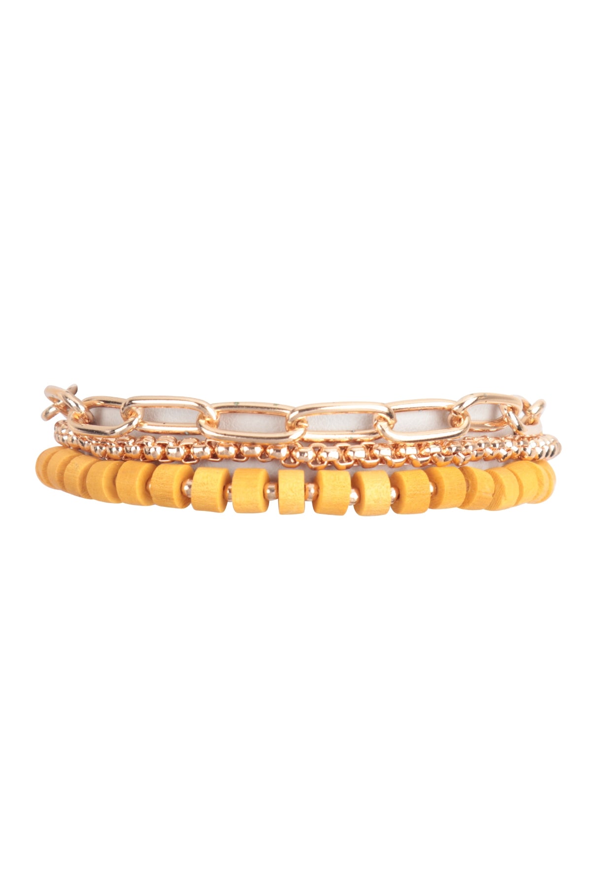 Wood Bead Chain Layered Bracelet