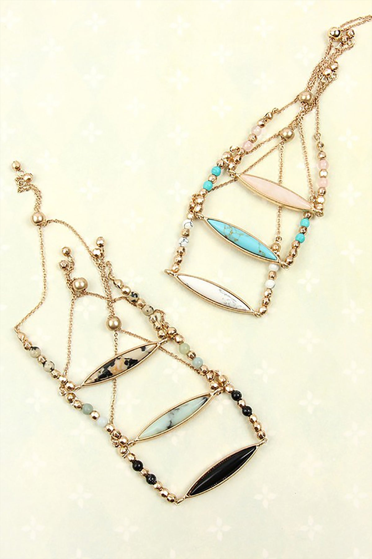 Semi Stone Marquise Beaded Charm Bracelet