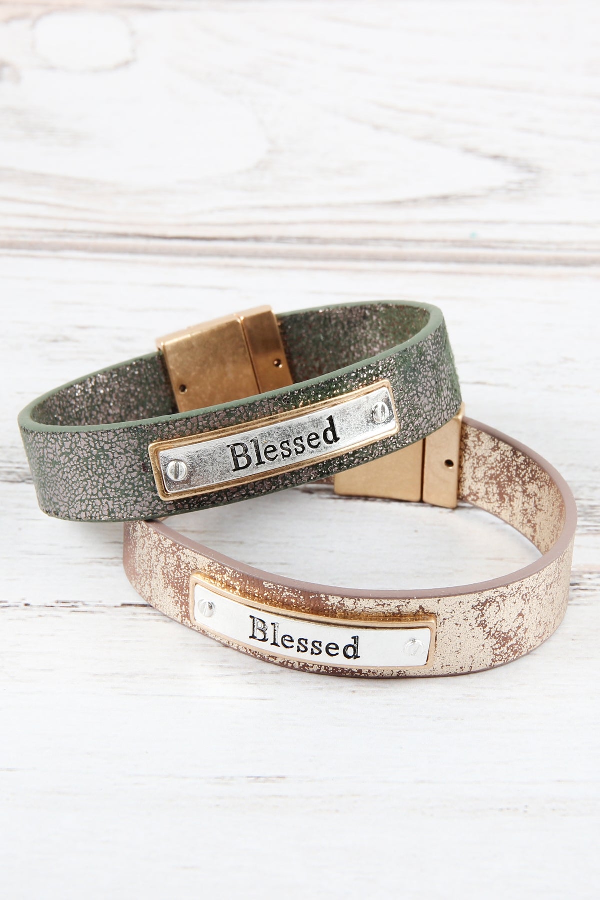 "Blessed" Faux Leather Message Bracelet