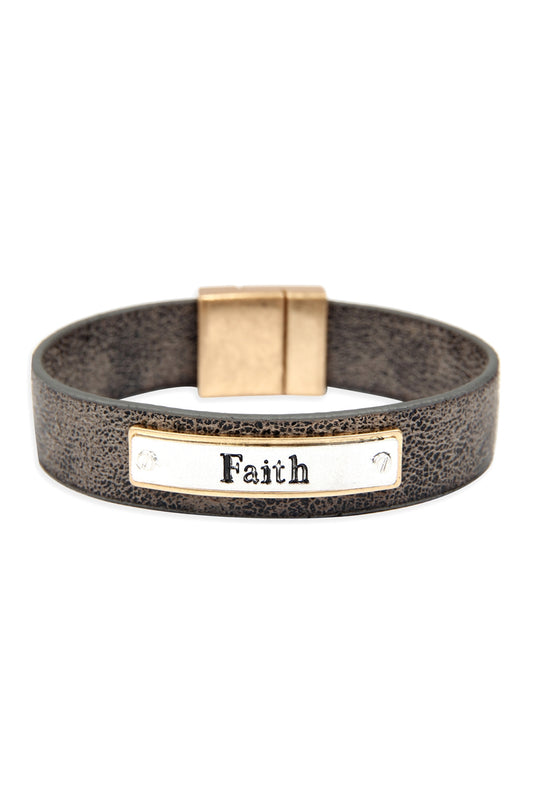 "Faith" Faux Leather Message Bracelet
