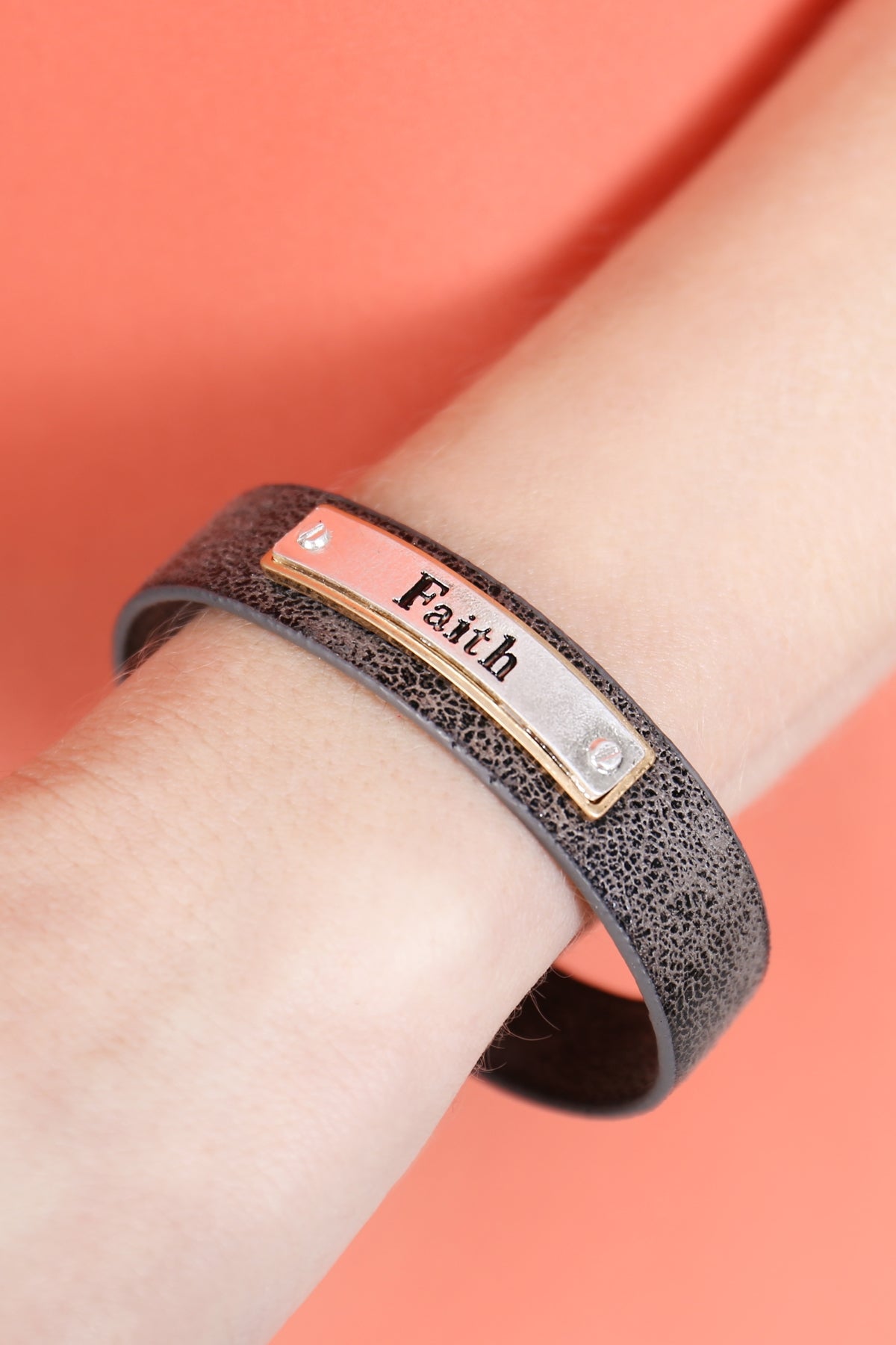 "Faith" Faux Leather Message Bracelet
