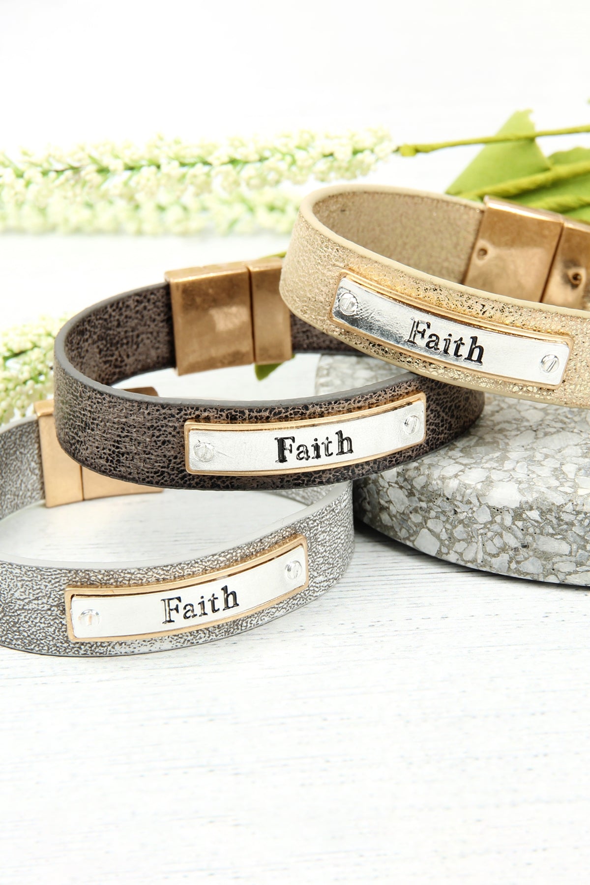 "Faith" Faux Leather Message Bracelet