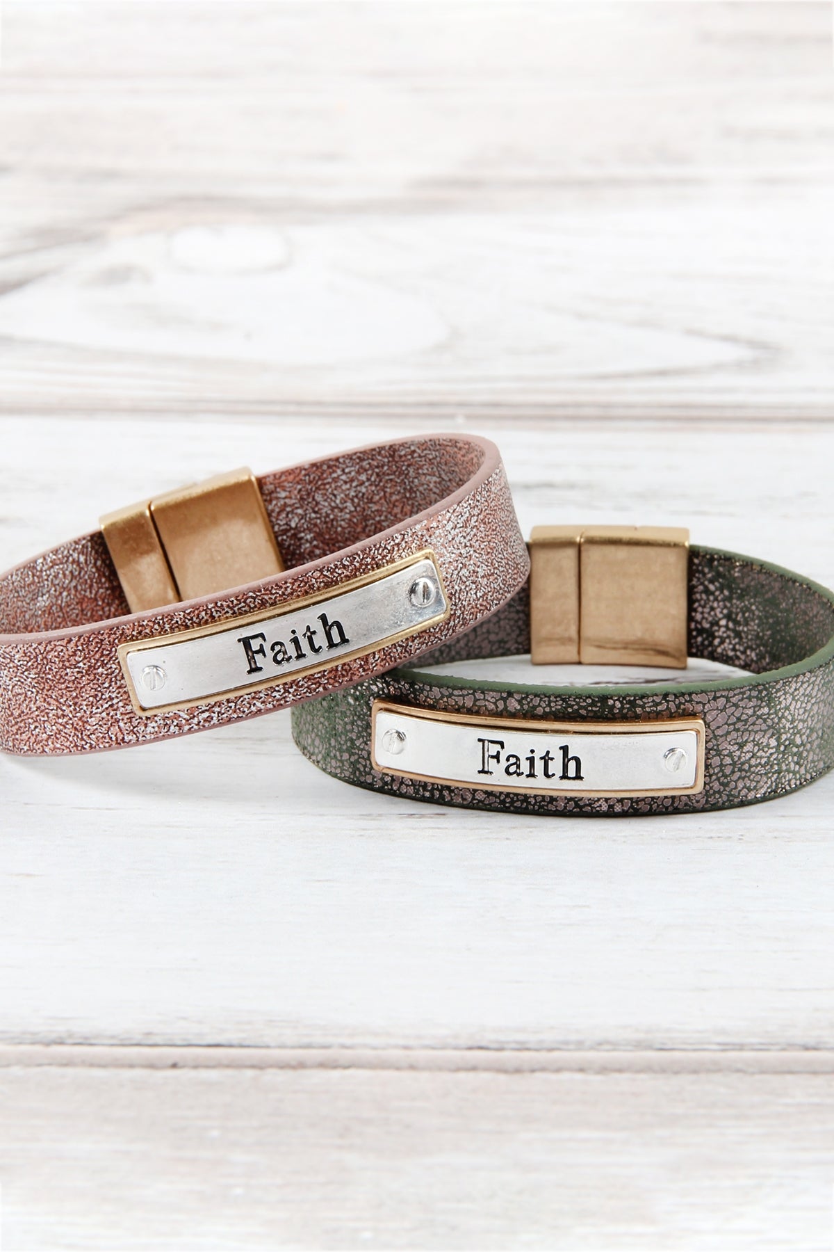 "Faith" Faux Leather Message Bracelet