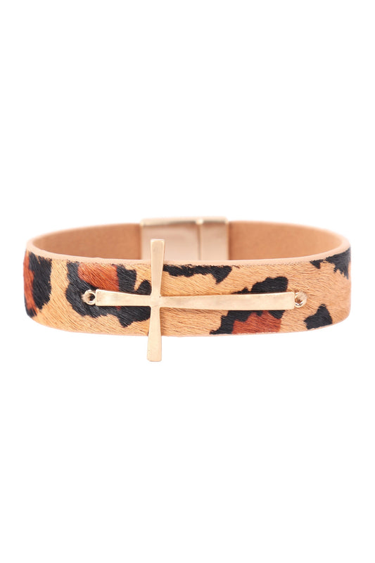 Genuine Leather Print Cross Bracelet
